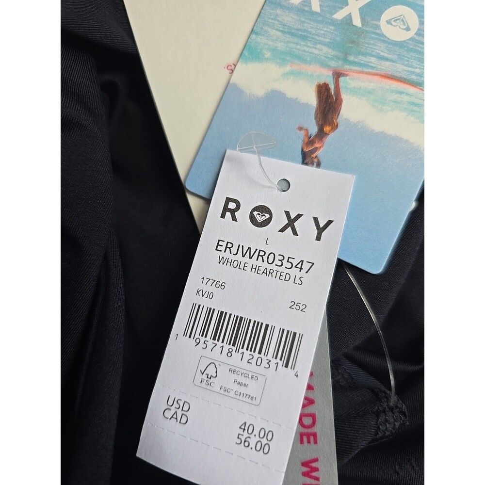 Roxy Women's Whole Hearted Solid Black Long Sleeve Rashguard Size L NEW - Picture 4 of 4